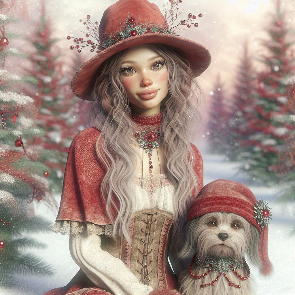 Vintage Bohemian Snowlady in Festive Wonderland