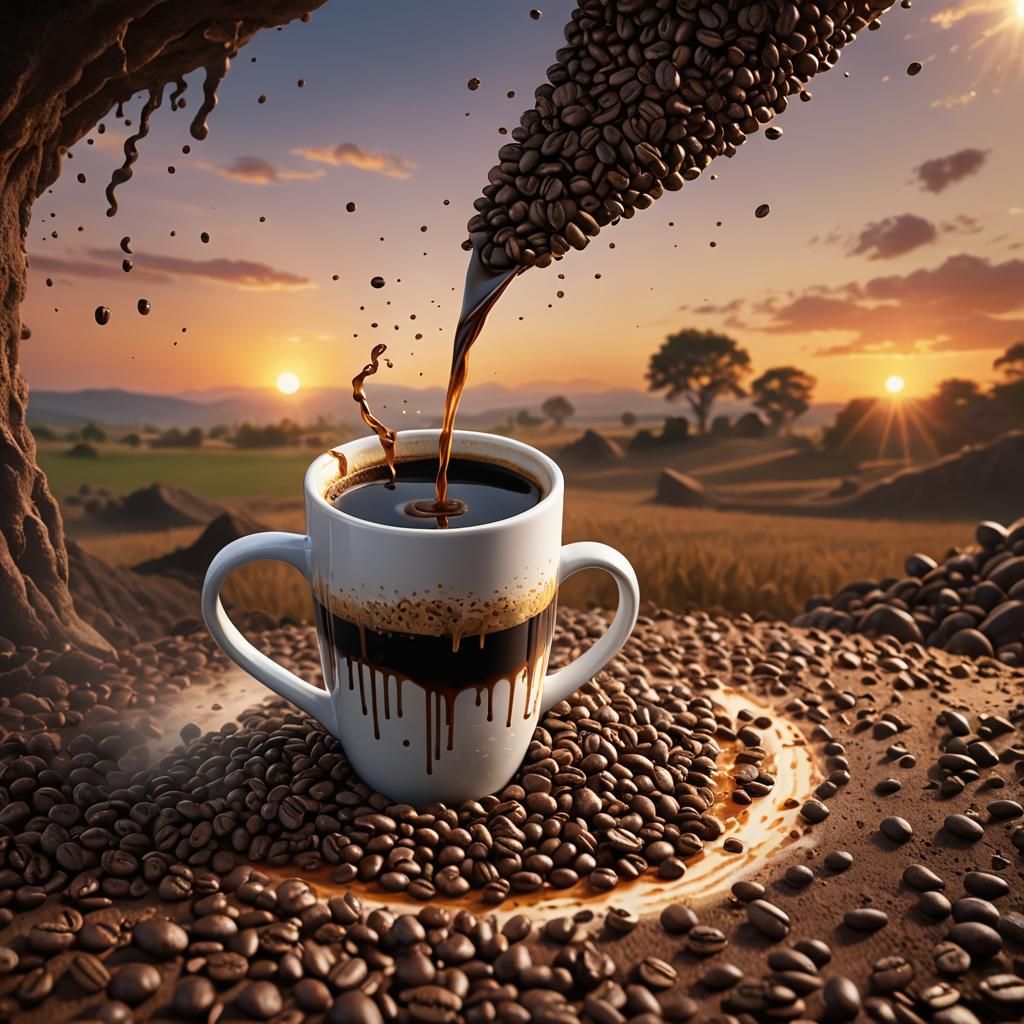 Coffee Combine Harvester at Sunset: Fantasy Concept Art