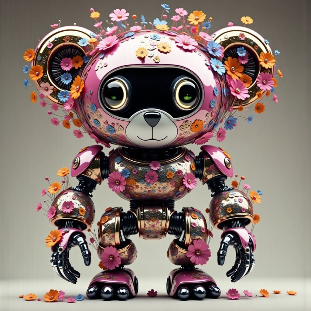 Chrome Flower Robot Bear