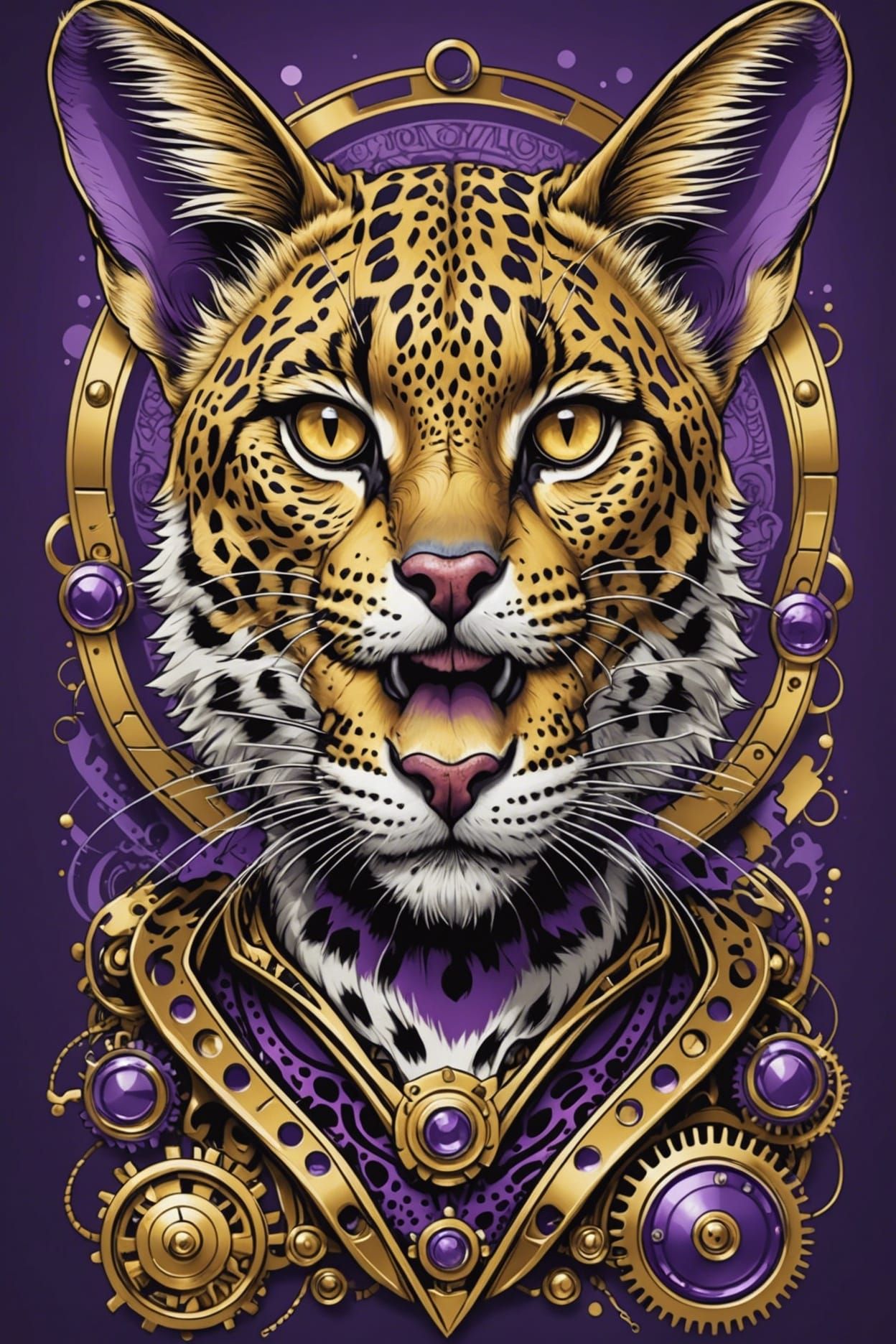 Mechanical Leopard-Serval Hybrid in Anime Style