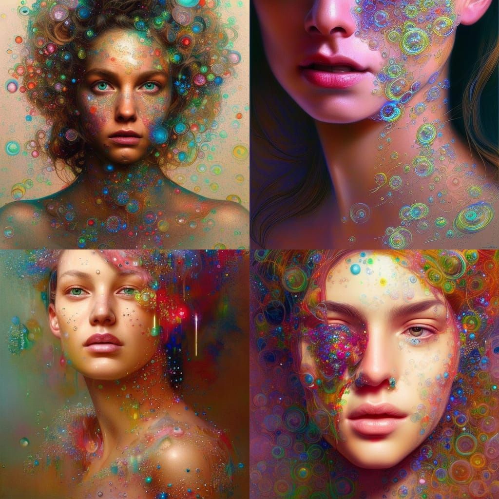Beautiful Woman Surrounded by Colorful Bubbles