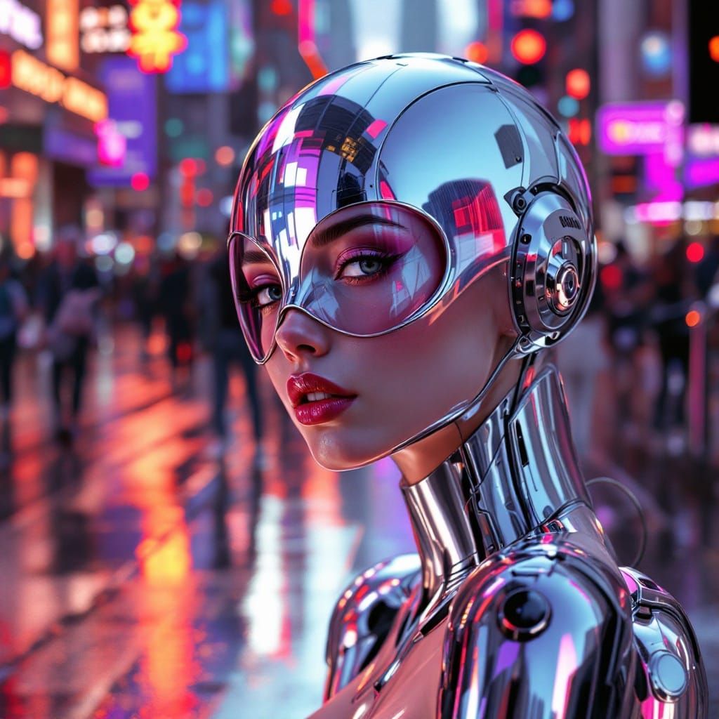 Chrome Figure in Hyperrealistic Digital Art Style