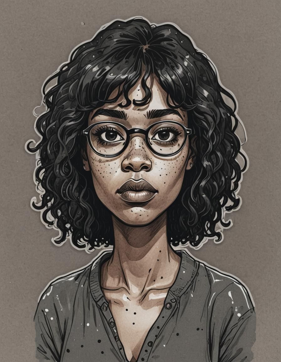 Cartoony Self-Portrait of a Tired Woman with Freckles