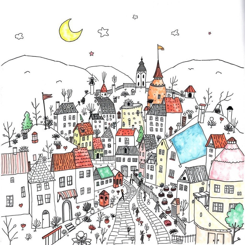 Intricate Doodle Town Illustration