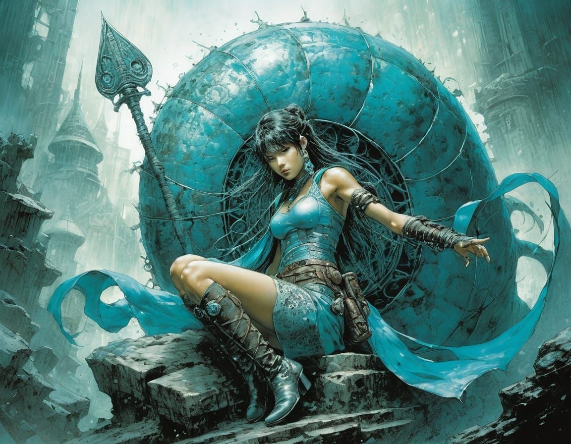 Turquoise Snail in Comic Book Fantasy Art Style