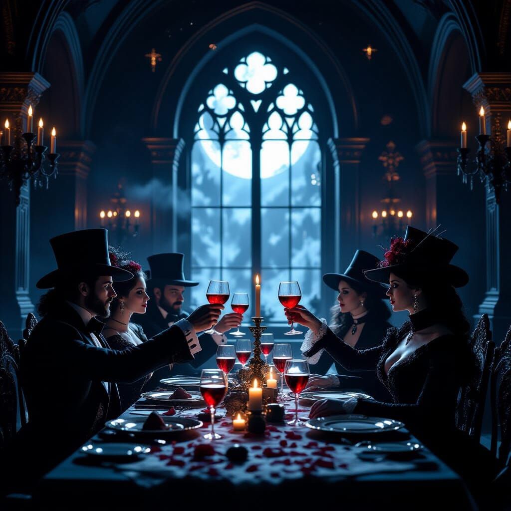 Gothic Vampires Toast New Year 2026 in Ruined Hall