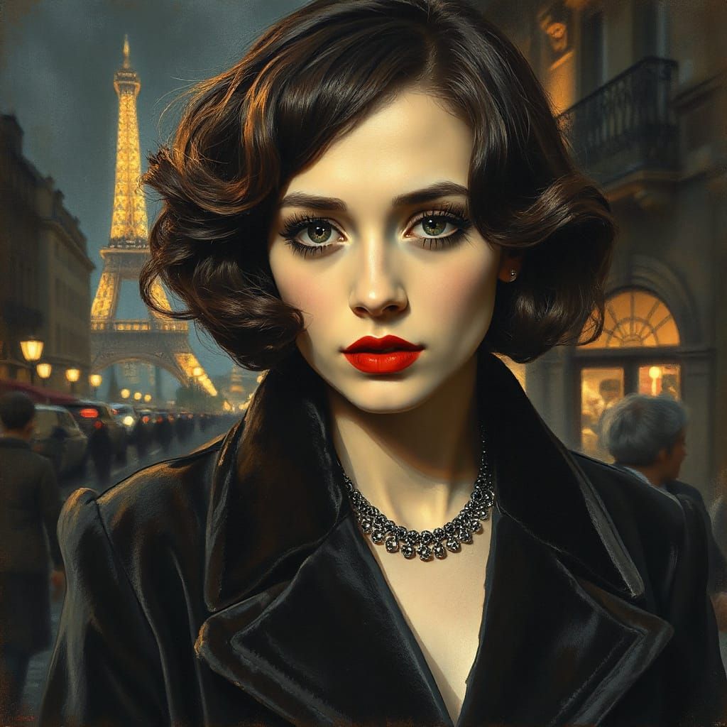 Glamorous Italian Siren in Noir Parisian Evening