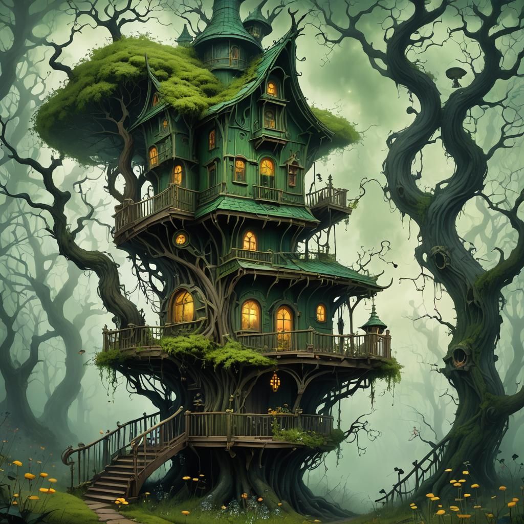Art Nouveau Wicked Witch Treehouse in Burton Style
