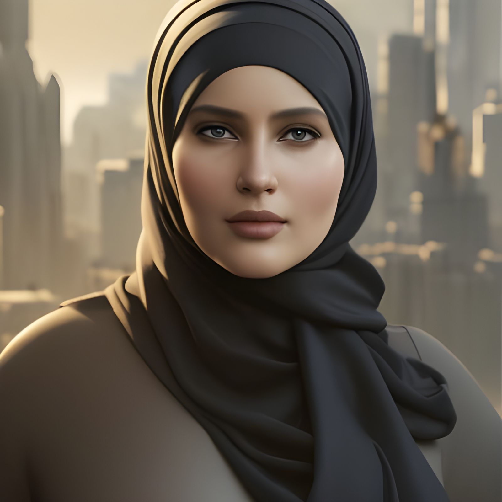 Modern Woman in Hijab: Digital Art Portrait