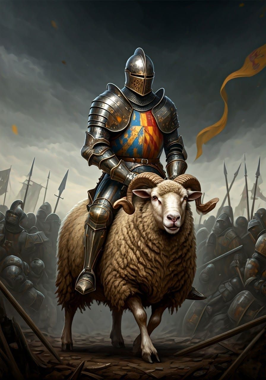 Medieval Knight and Fierce Sheep Charge into Battle in Vibra...