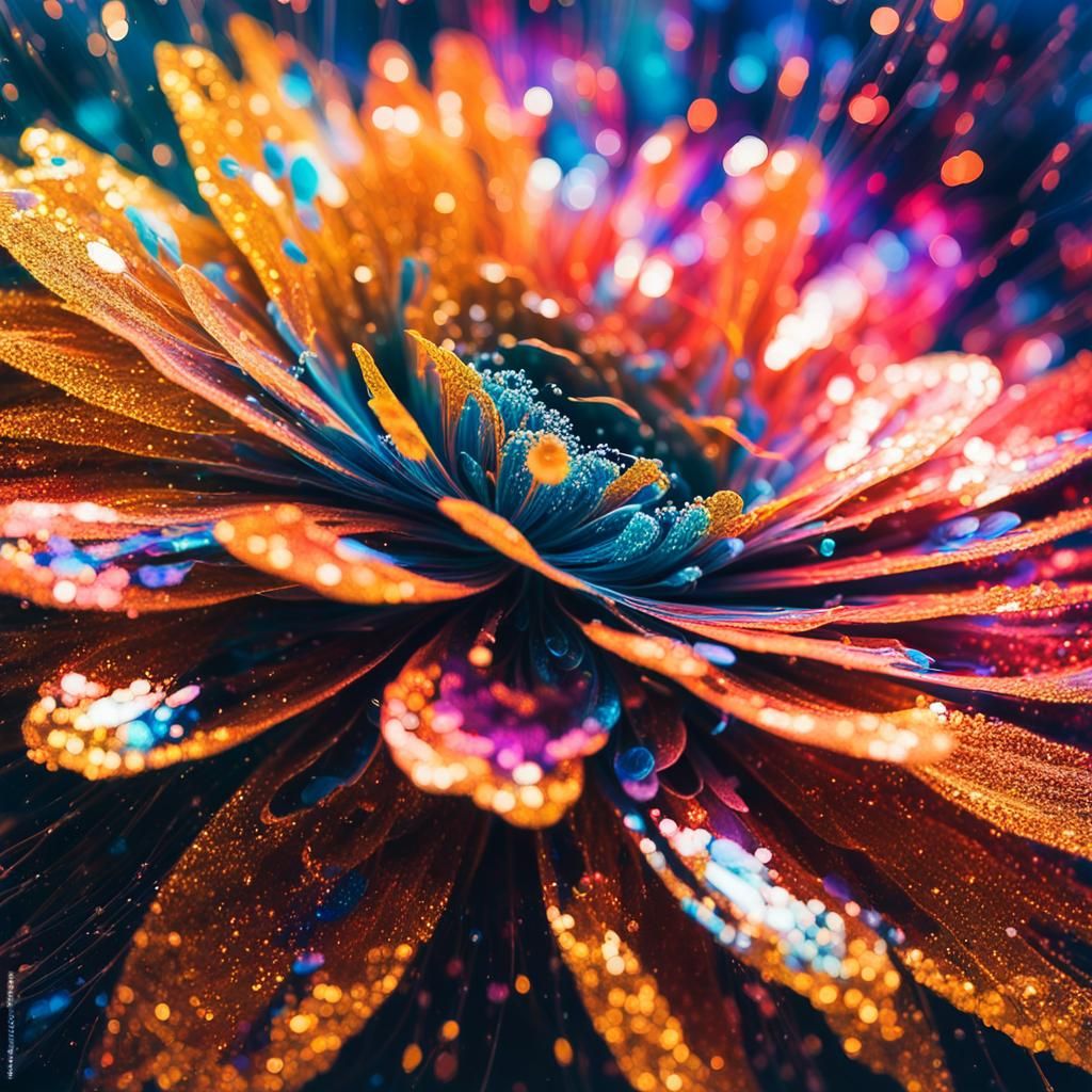 Abstract Flower with Laser Lights, Expressionist Style