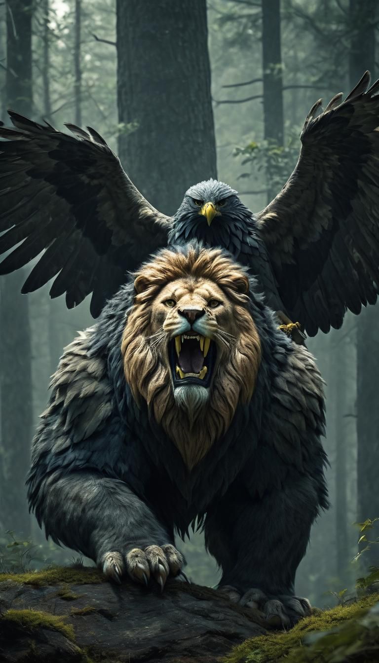 Majestic Griffin Roaring: Lion and Eagle Fusion