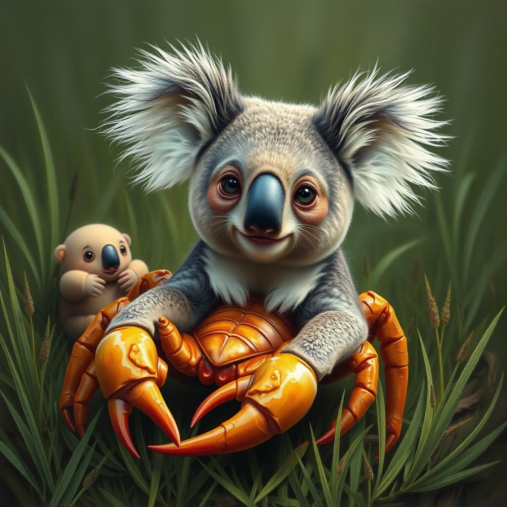 Hyperrealistic Koala Scorpion Character in Oils