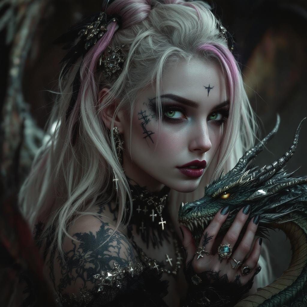 Gothic Girl with Dragon: Photorealistic Digital Art