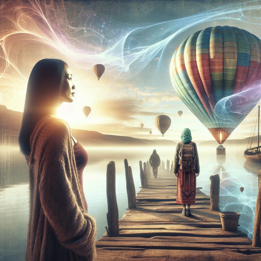 Woman and Girl Watch Hot Air Balloons