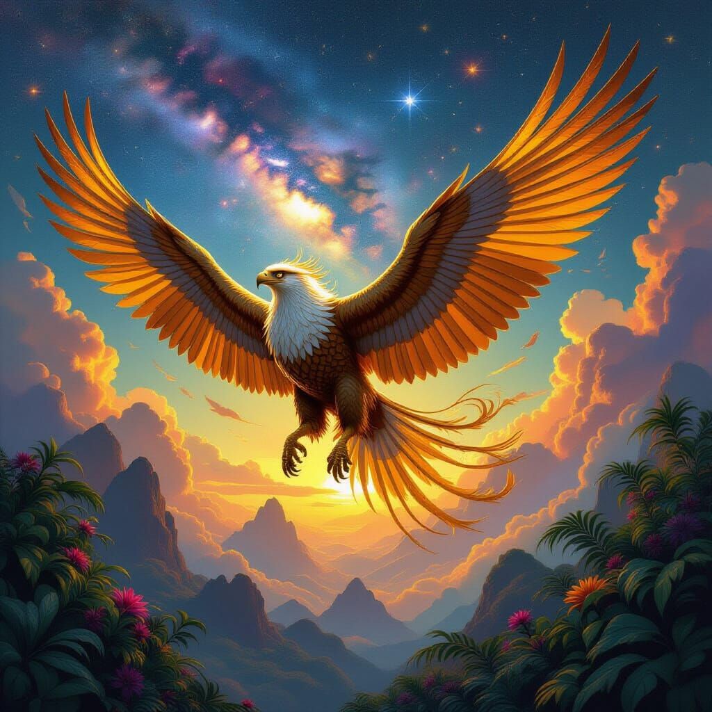 Griffin Soaring Over Alien Jungle, Cosmic Art