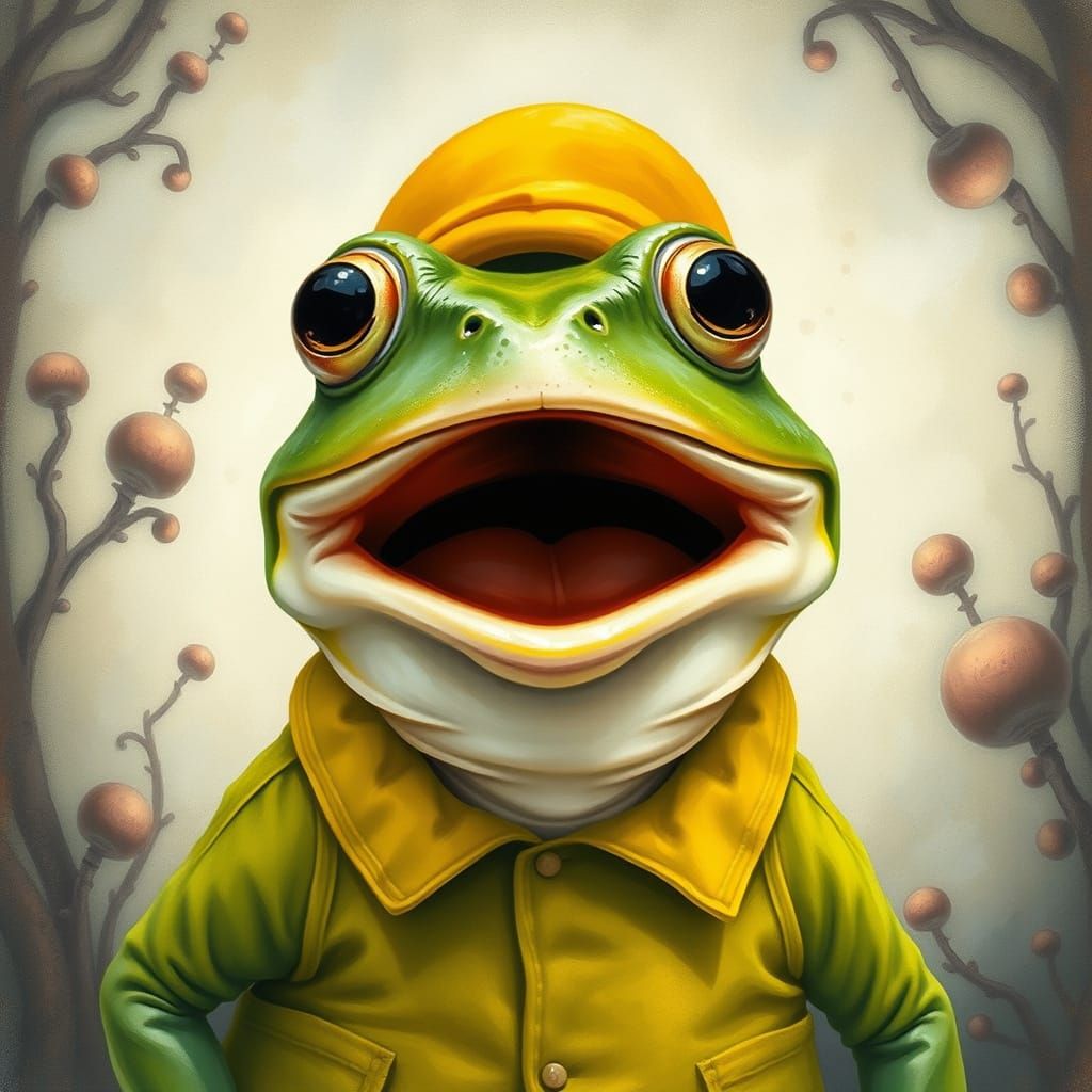 Shocked Frog Explorer in Watercolor Style