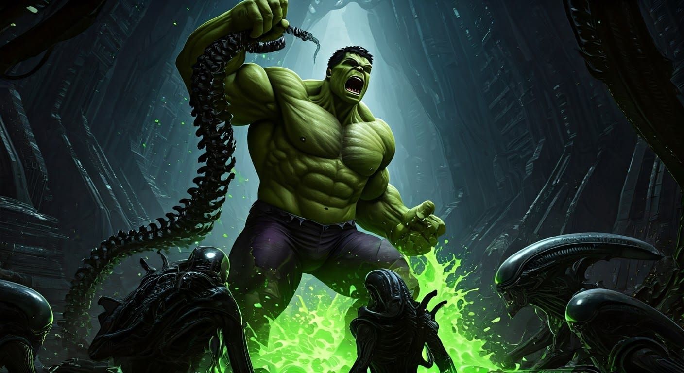 Hulk Roaring and Smashing his way through an onslaught of Al...