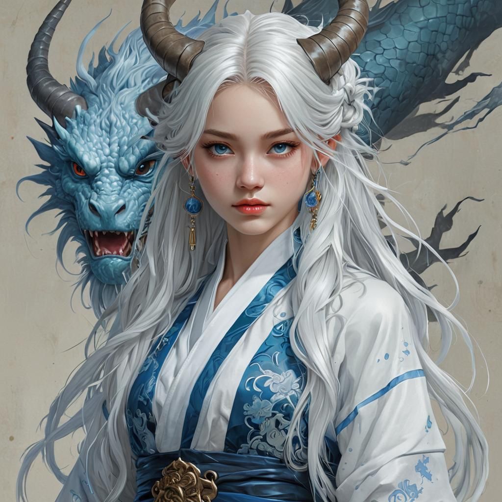 Dragon Girl in Hanfu: A Digital Manga Painting