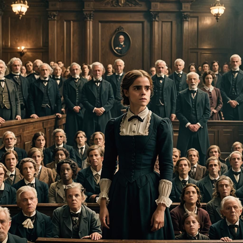 Victorian Women in Courtroom Scene as Film Still