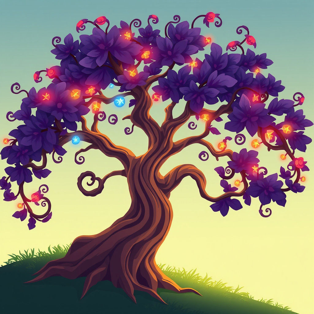 Whimsical Fairy Tree Vector Art with Twinkling Lights