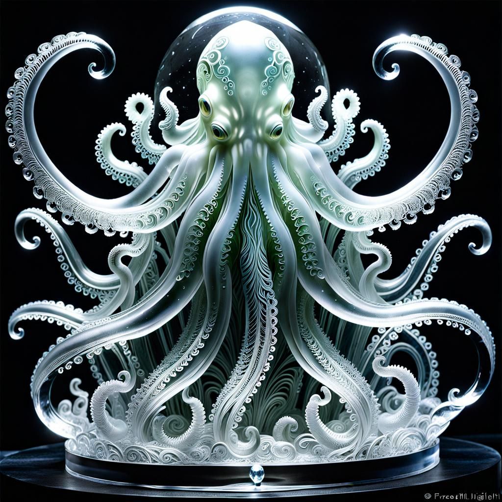 Intricate Ice Sculpture of Cthulhu in Space