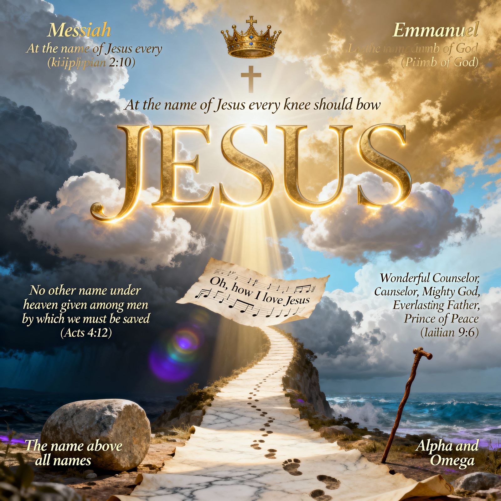 Sacred JESUS Name in Radiant Golden Calligraphy