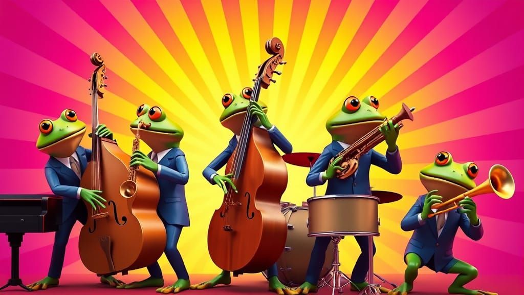 Frogs Playing Jazz: Pixar-Inspired 3D Digital Art