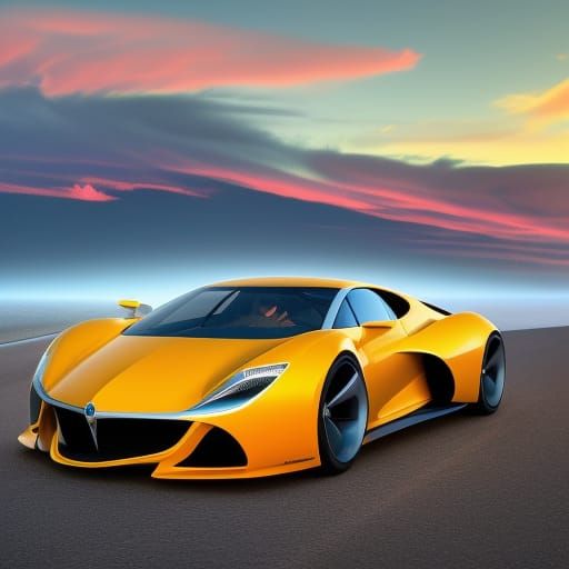 Sunset Supercar in Hyperrealistic Style