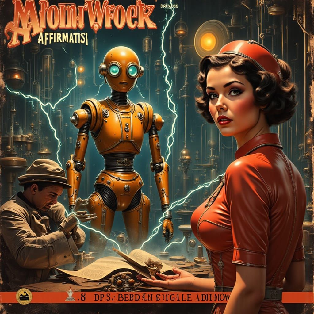 A dramatic 1920s pulp illustration of a mad scientist doctor...