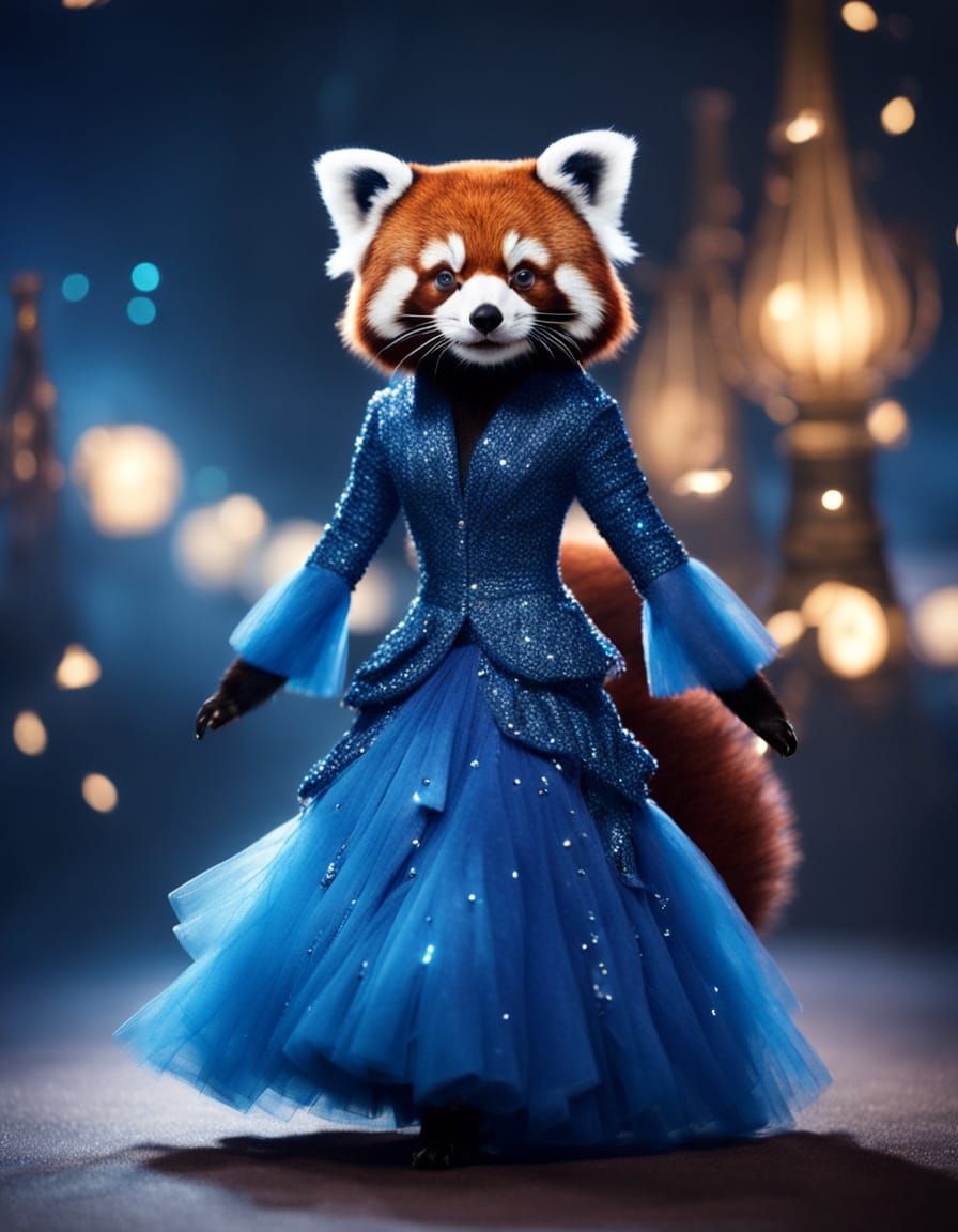 Glamorous Red Panda on the Red Carpet in Haute Couture