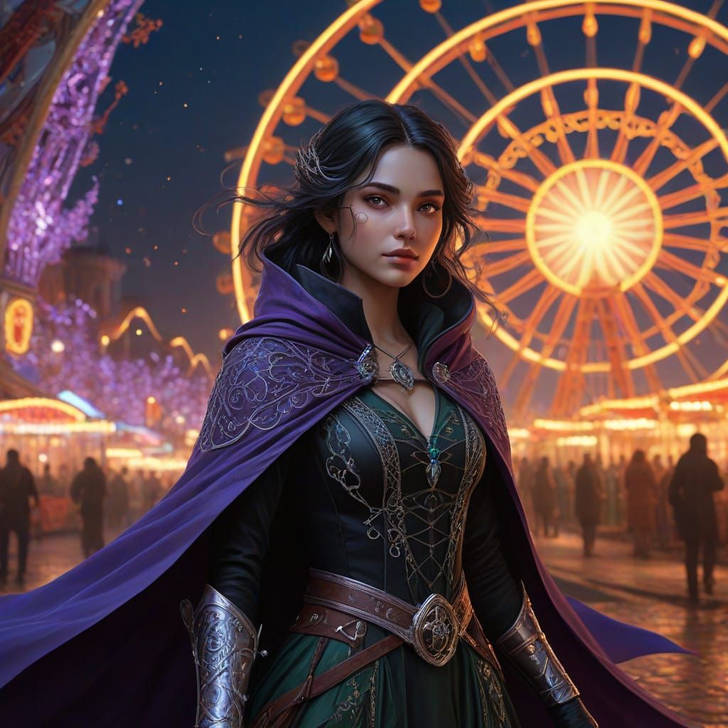Ethereal Wizard Dances Under Dark Carnival Lights