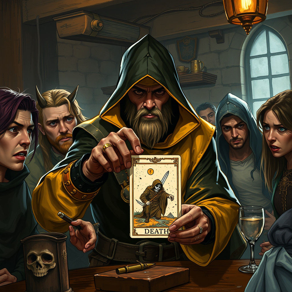 Rogue Reveals Death Card in Tavern