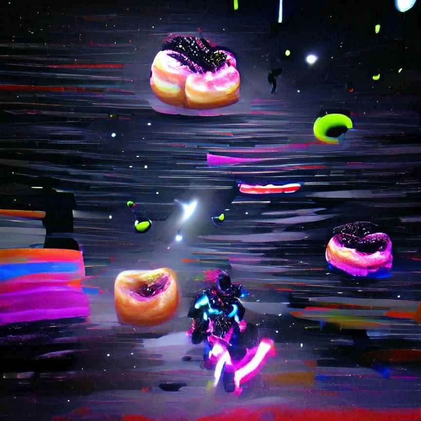 Glitched Neon Donuts Falling Through Space