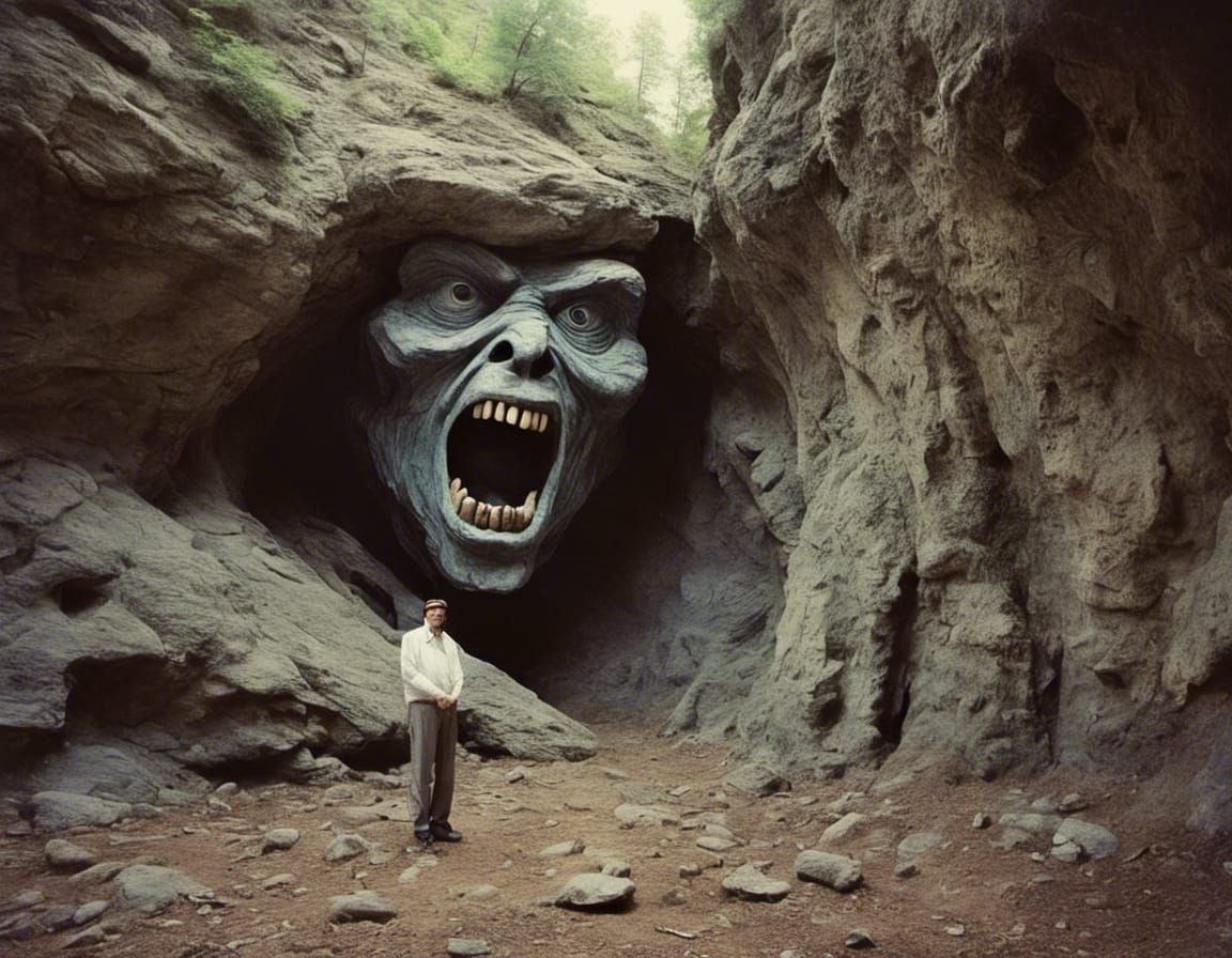 Rock Monster Cave Disguise, Surreal Landscape Art