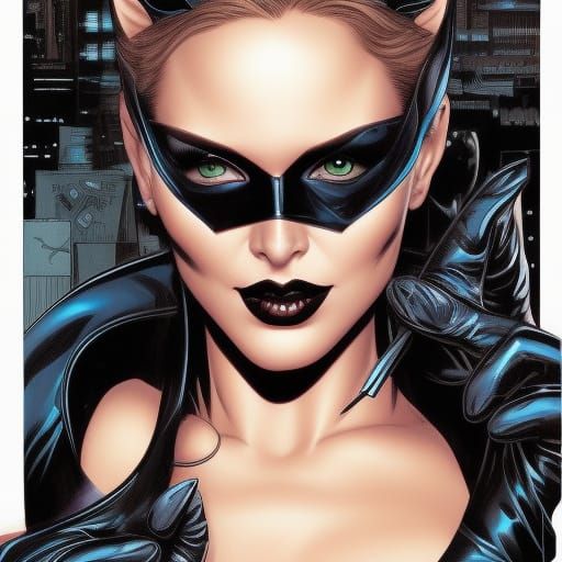 Catwoman and Batman Comic Book Portrait