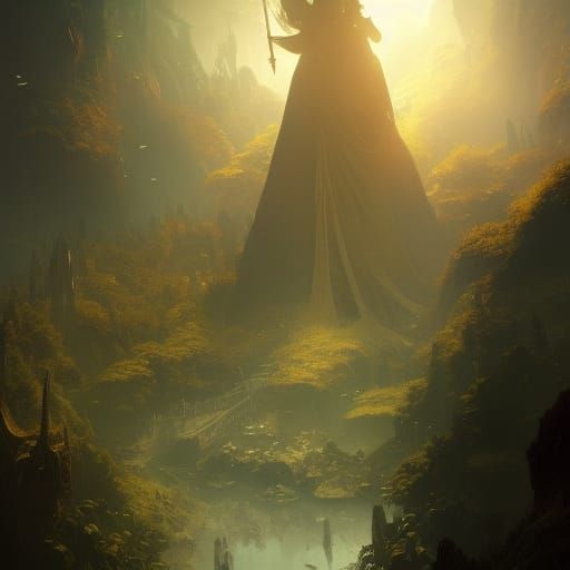 Dark Fantasy Landscape with Volumetric Lighting