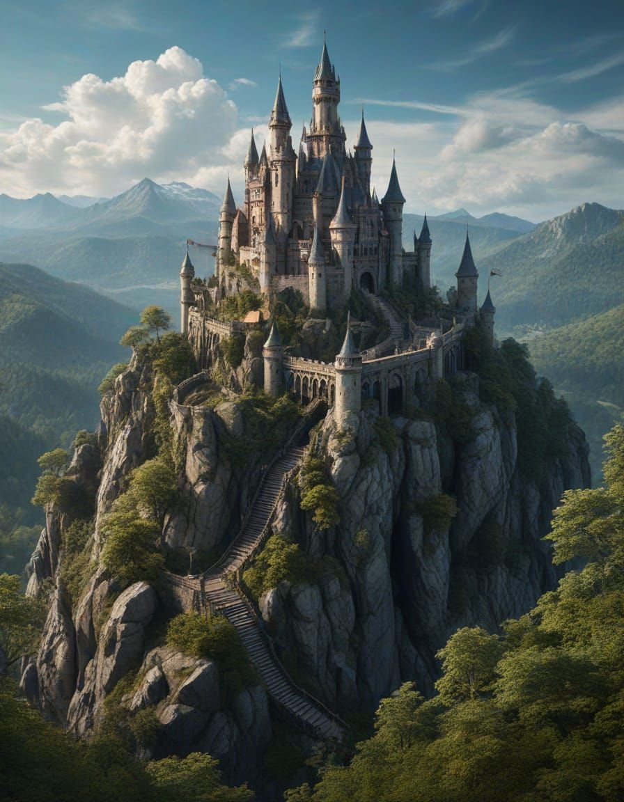 Enchanted Castle Amidst a Fantasy Forest