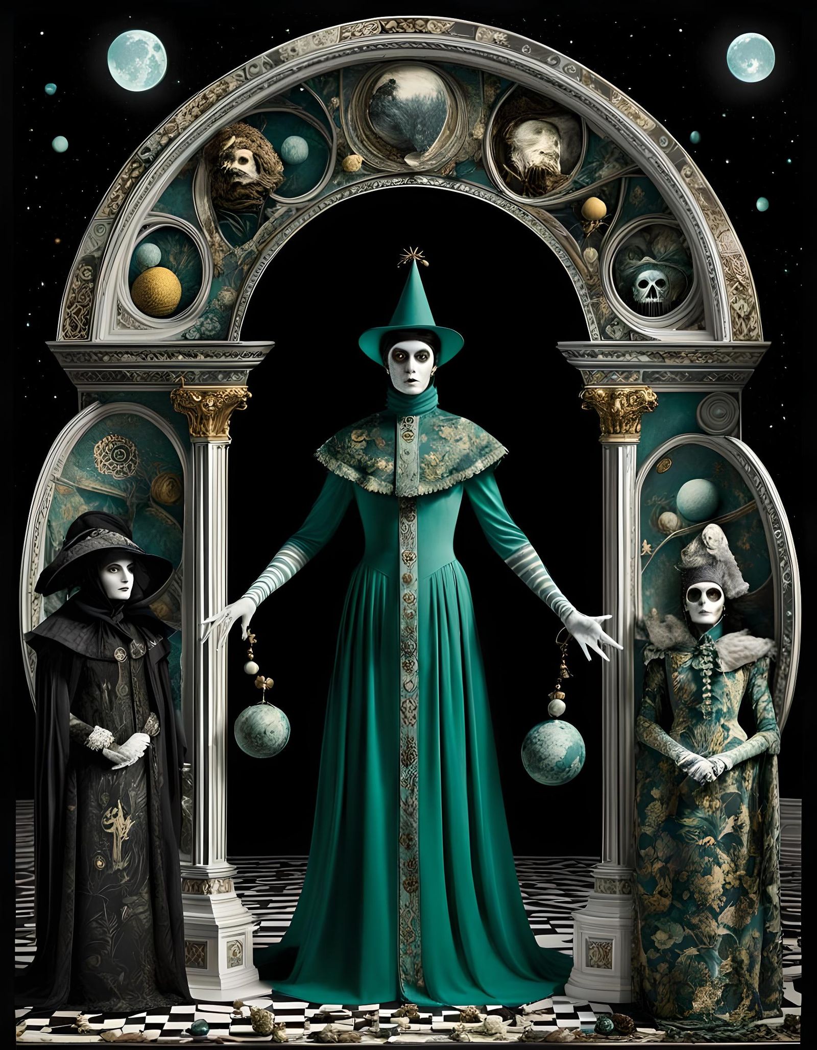 Whimsical Humanoid Entities in Interpretive Necromancy Costu...