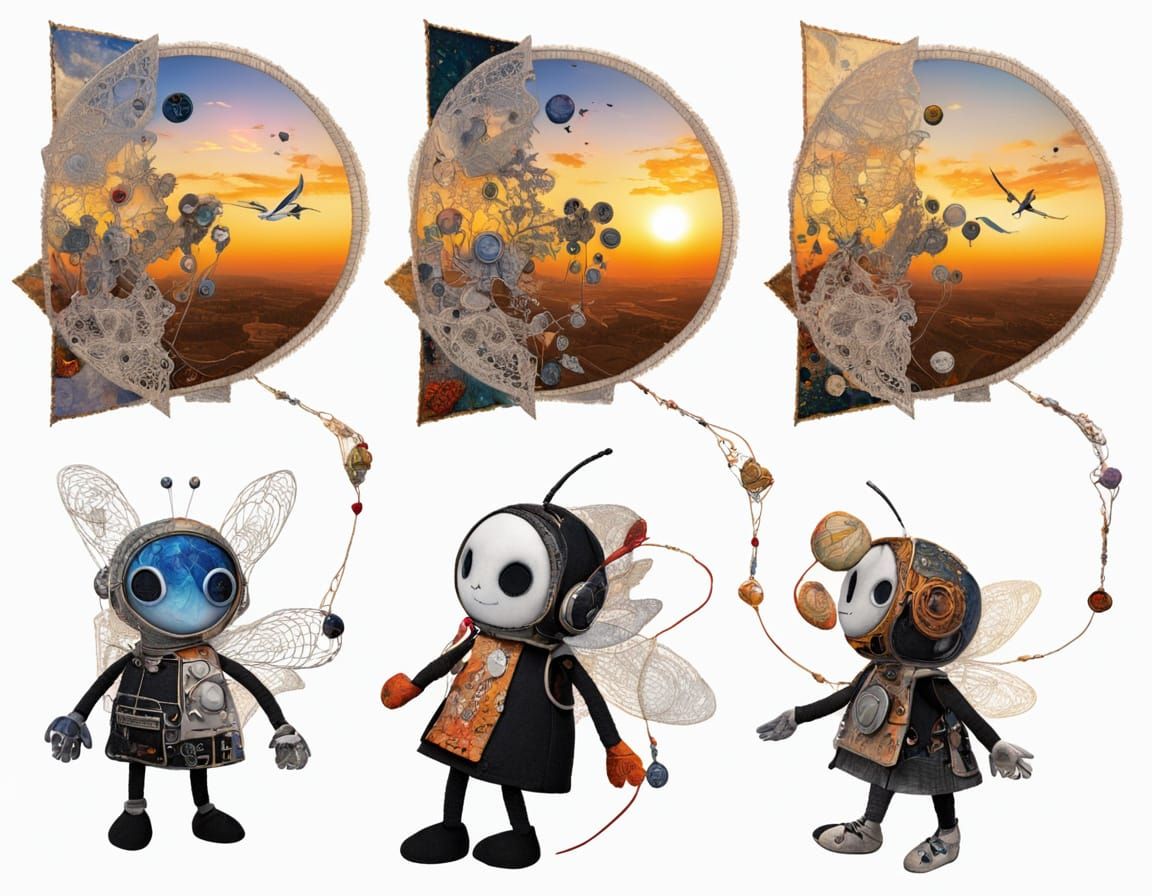 Futuristic Fairycore Dystopian Sunset Mixed Media Art