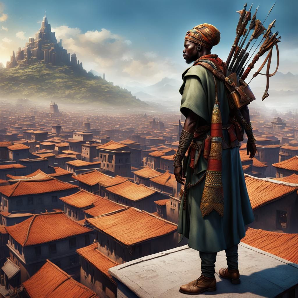 African City Guard Stands Watch in Fantasy Art