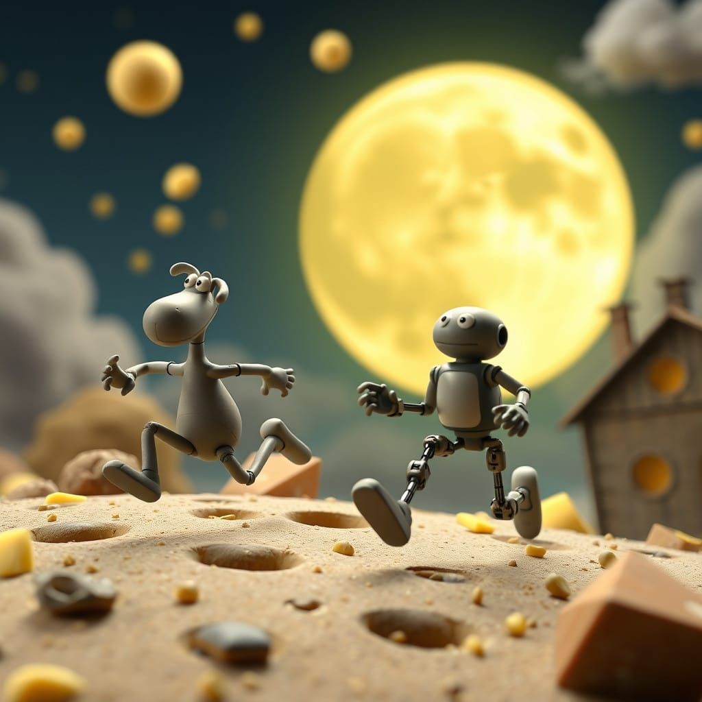 Wallace and Gromit in a Claymation Chase Across a Cheese Moo...