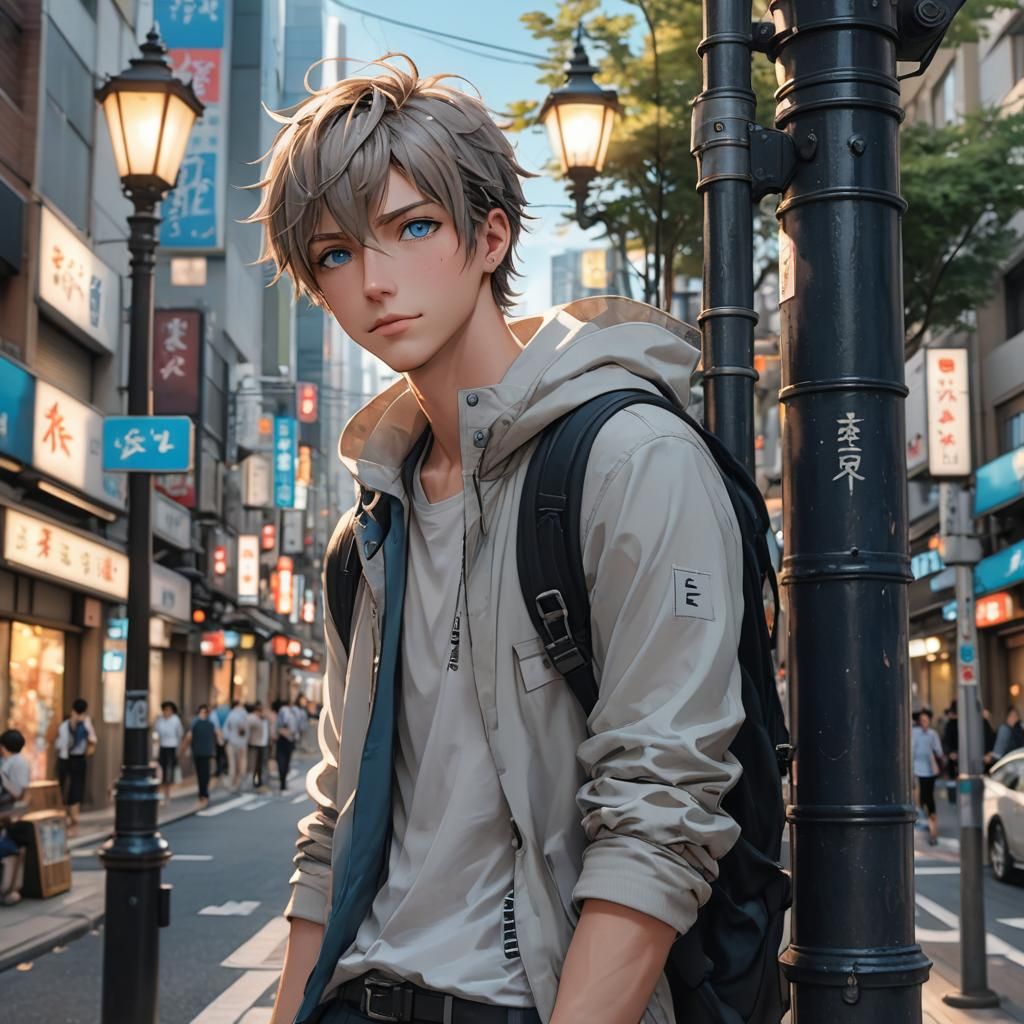 Anime Boy in Tokyo Street: 3D Digital Art