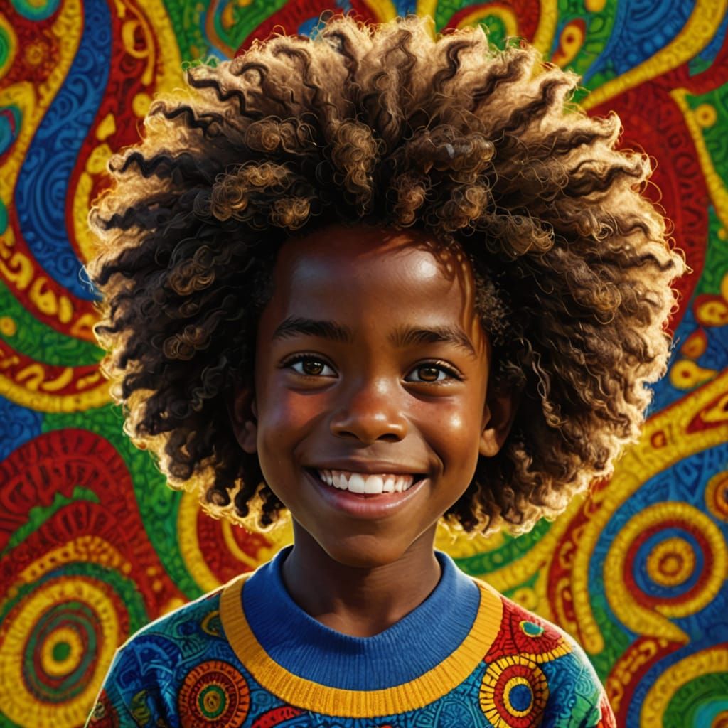 Joyful African Boy in Vibrant African Pattern