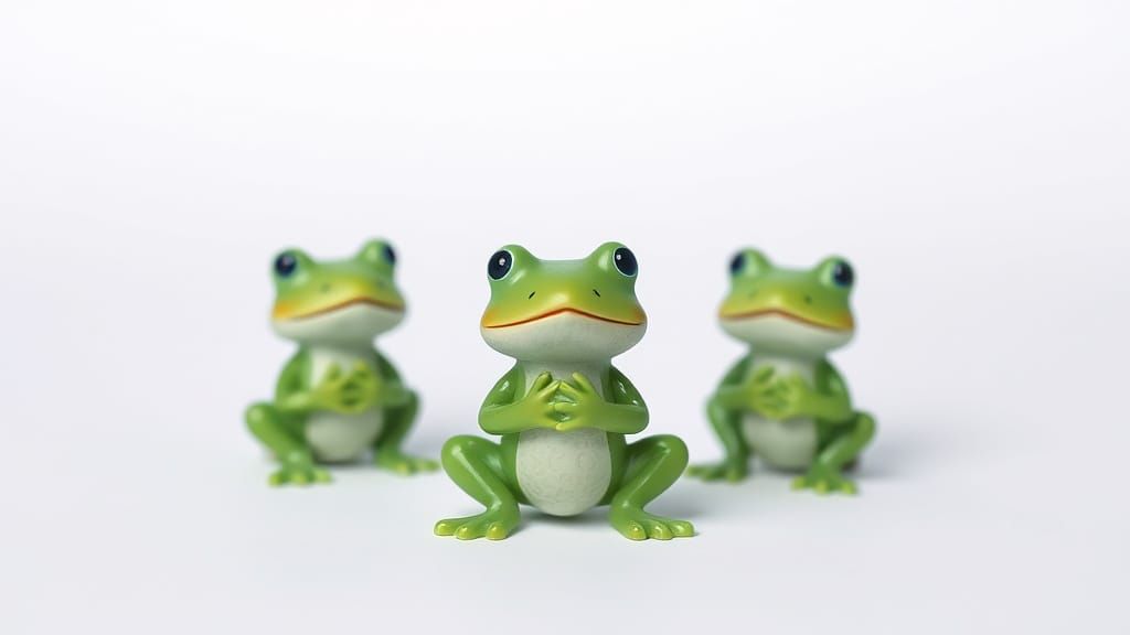 Contemplative Green Frogs in Soft Digital Art