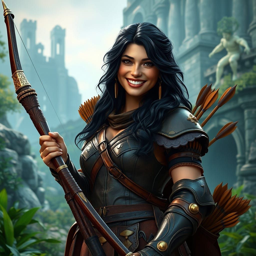 Sensual Medieval Fantasy Warrior in Lush Emerald Landscape