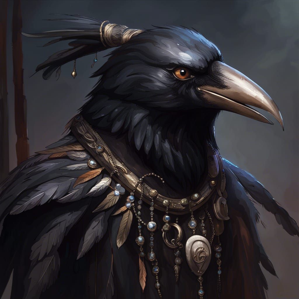 Jeweled Crow Man Portrait in Hyperrealistic Style