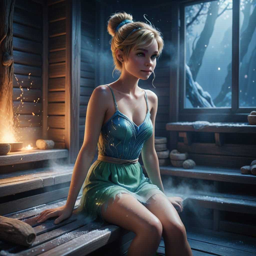 Tinkerbell in a Mystical Sauna: Fantasy Concept Art