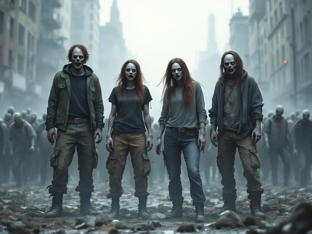 Zombie Horde in Destroyed City with Ikea Sharks