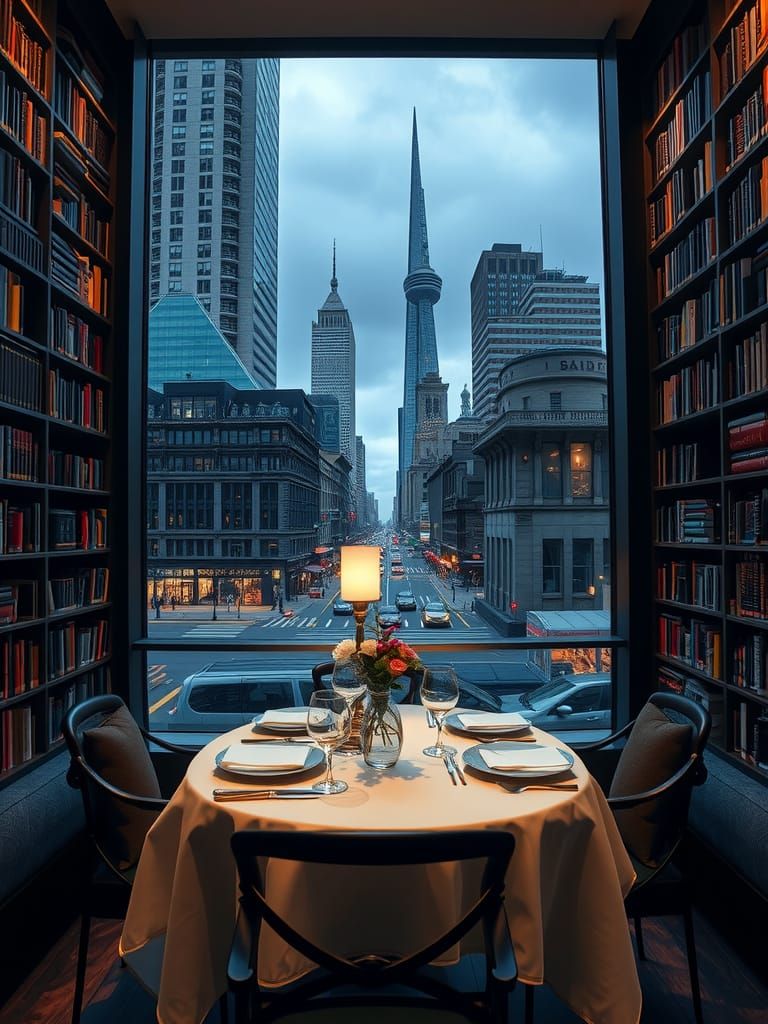 Sophisticated Restaurant Setup in Modern Bookstore